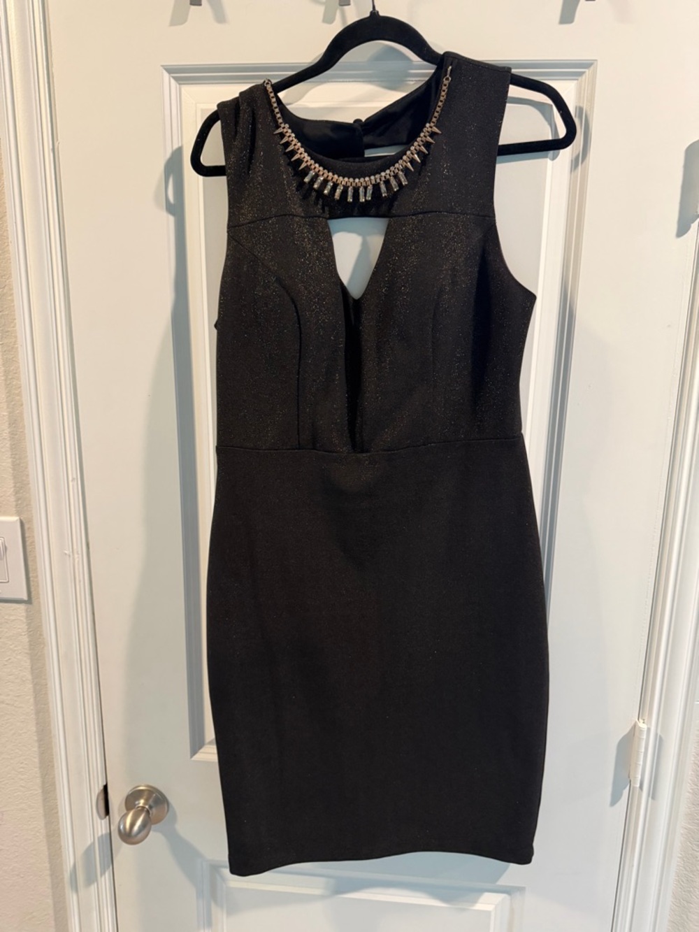 Bisou Bisou Black Sleeveless Sheath Dress with Jewel Embellishment